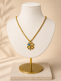 Gold lucky clover evil eye necklace