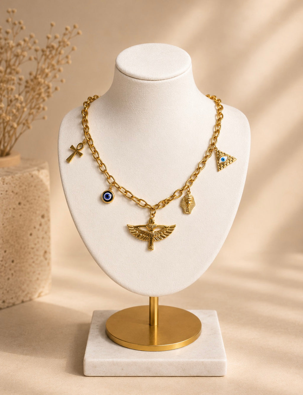 Gold Ancient Egyptian charm necklace