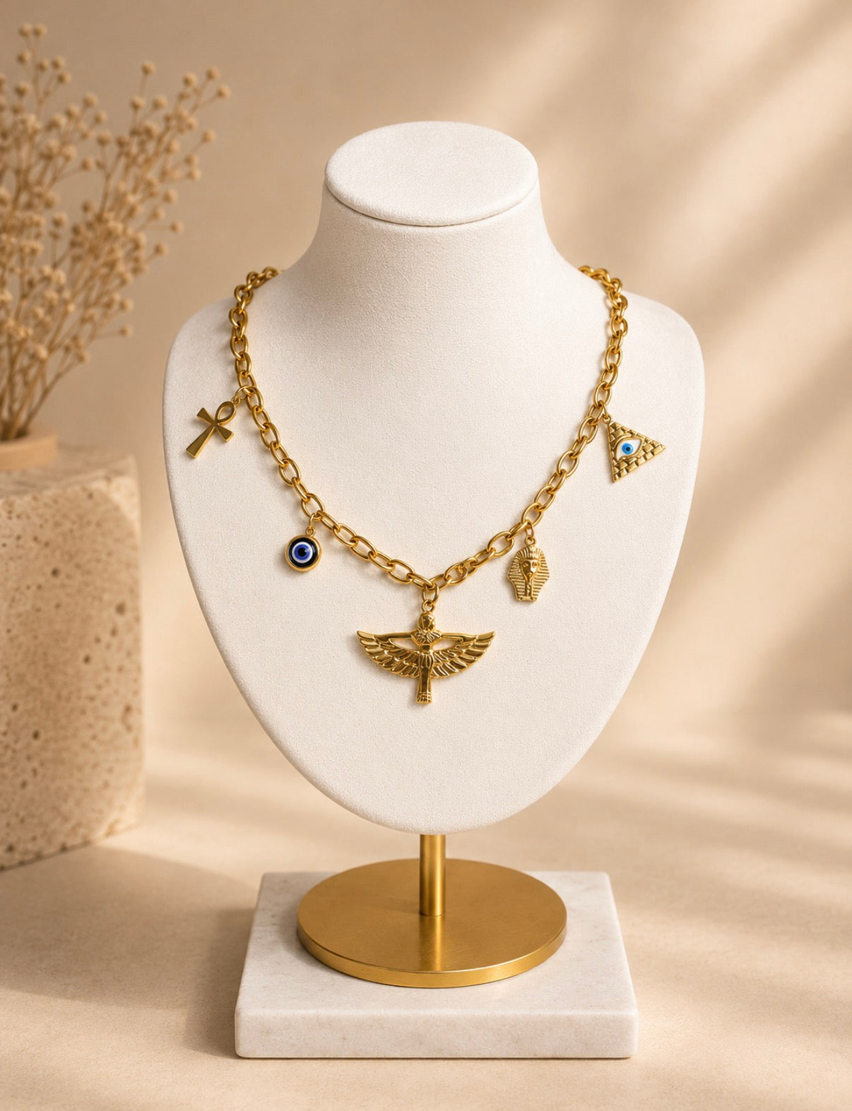 Gold Ancient Egyptian charm necklace