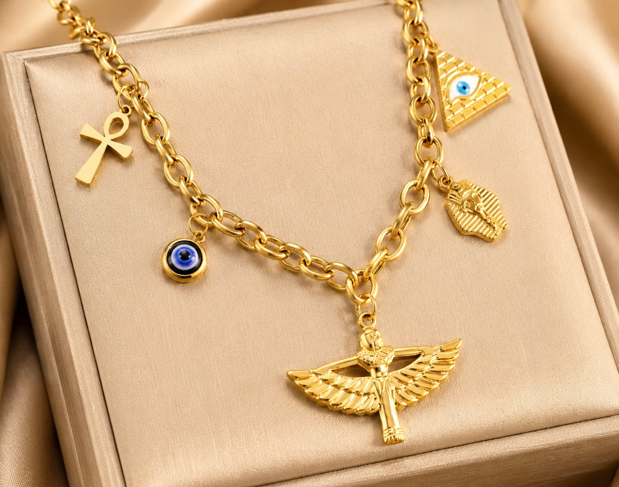 Gold Ancient Egyptian charm necklace